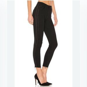Mother The Looker Ankle Fray in Guilty Party Racer Black Skinny Jeans Size: 25